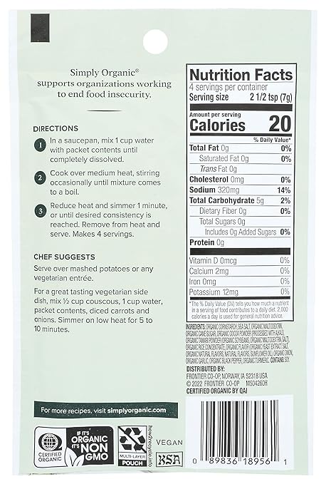 Simply Organic Vegetarian Brown Gravy Mix, Certified Organic, Vegetarian, Gluten-Free | 1 oz