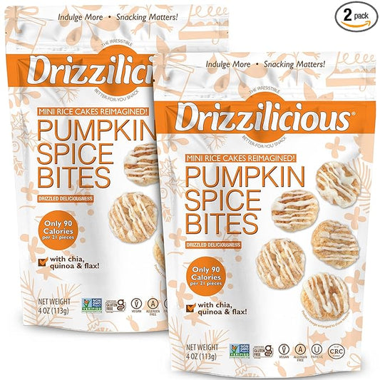 Drizzilicious Mini Rice Cakes - Rice Crisps, Healthy Snack for Adults and Kids - Pumpkin Spice, 4 oz (Pack of 2)